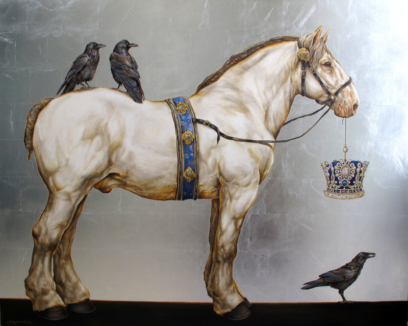 “The Crown And The Corvid” 60”x48” oil on canvas with silver leaf SOLD